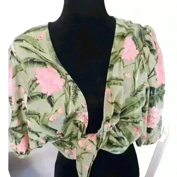 Agua Bendita For Taget Womens Green Floral Print Tropical Front Tie Top XXL - Picture 5 of 12